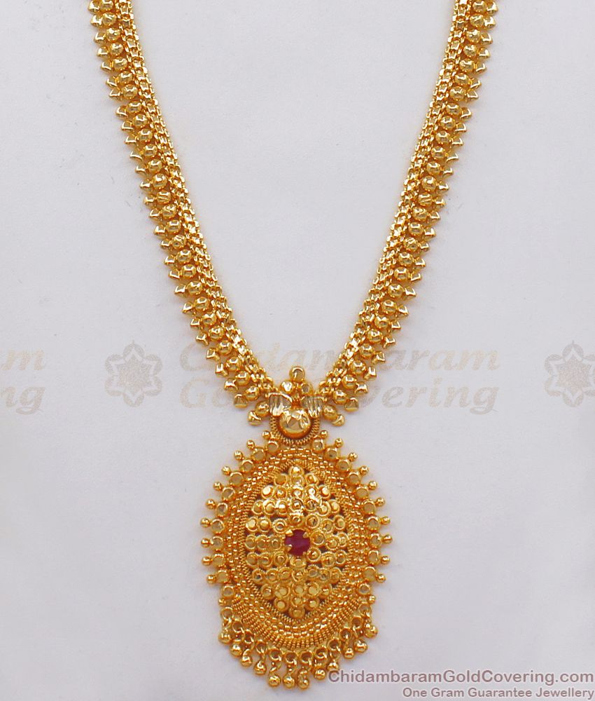 Ruby Red Stone Gold Haram Daily Wear Shop Online HR2142 Ruby Red Stone Gold Haram Daily Wear Shop Online HR2142