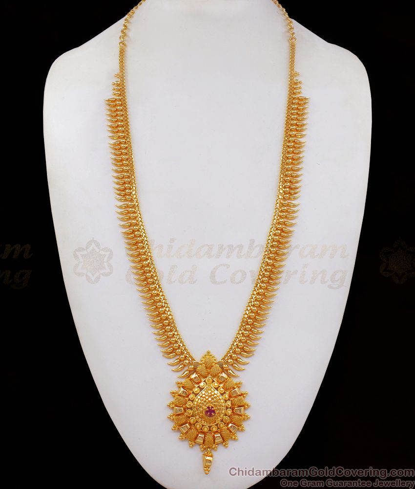 Net Type Gold Haram Mullai Chain Ruby Stone HR2144 Net Type Gold Haram Mullai Chain Ruby Stone HR2144