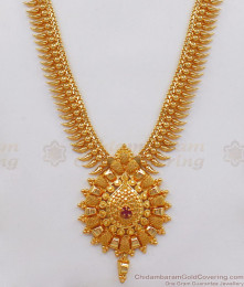 Net Type Gold Haram Mullai Chain Ruby Stone HR2144