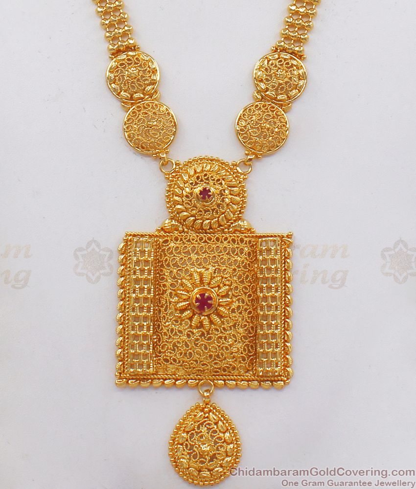 Fascinating Big Square Design Gold Haram Bridal Wear HR2145