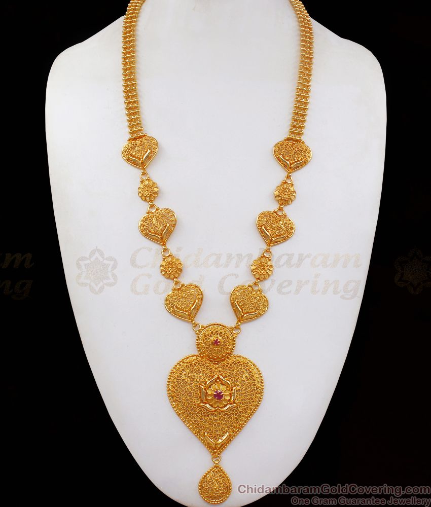 Arabic Finish Heart Design Red Stone Gold Haram Bridal Jewelry HR2147