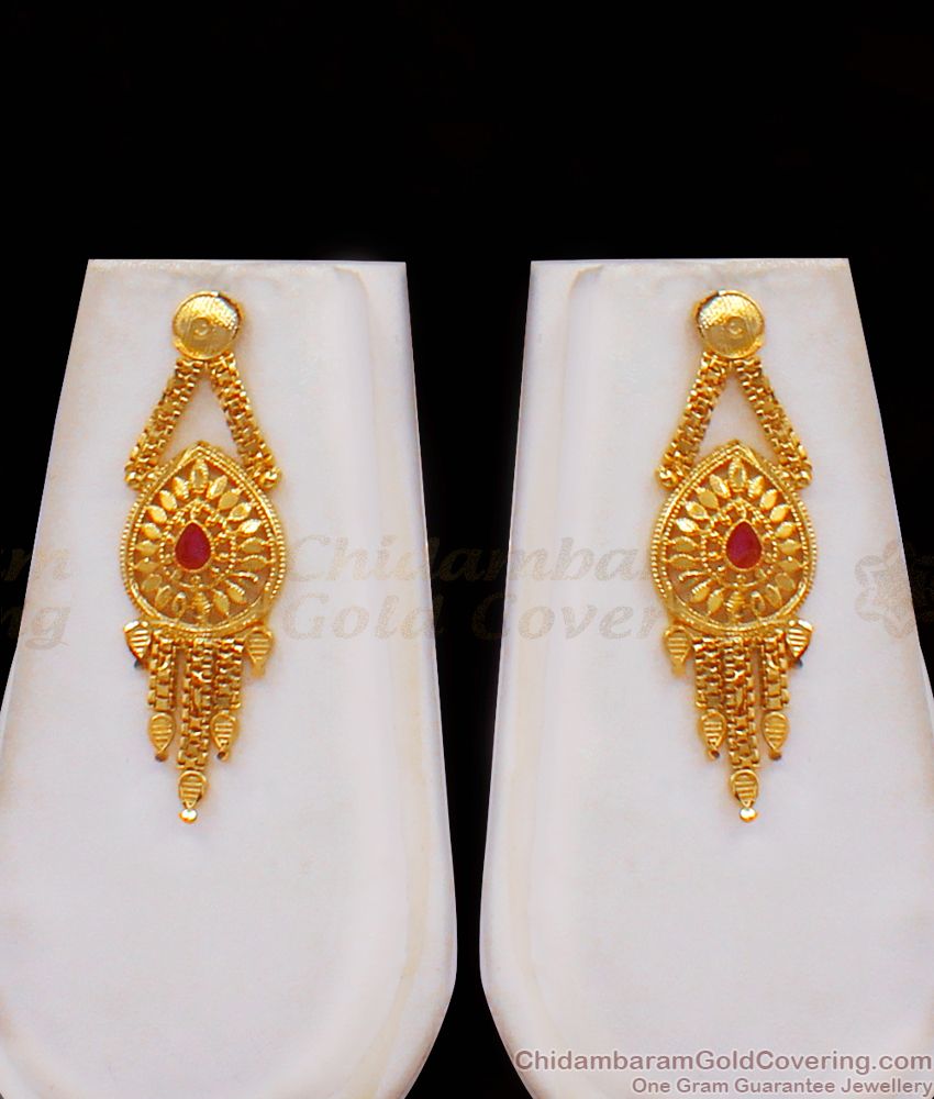 Unique Two Gram Gold Haram Ruby Stone Earring Combo Set HR2156