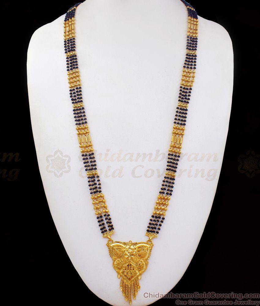 30 Inch Long Chain Mangalsutra Forming Gold Nalla Pusalu Mala Online HR2161