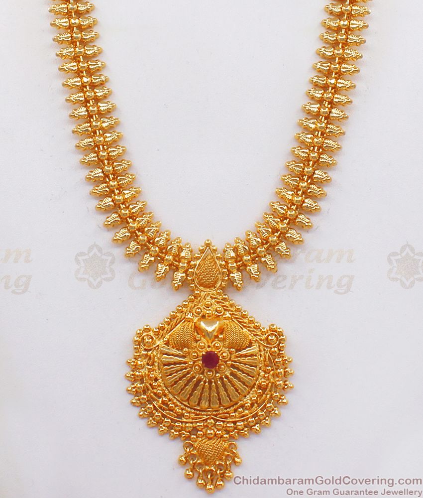 Bridal Wear One Gram Gold Haram Ruby Stone HR2169