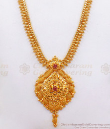 Net Pattern Double Ruby Stone Dollar Gold Beaded Haram HR2171