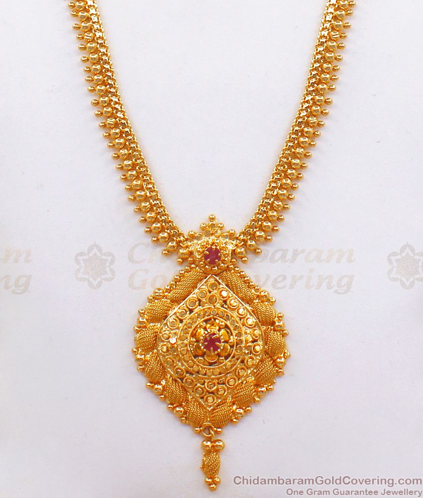 Net Pattern Double Ruby Stone Dollar Gold Beaded Haram HR2171