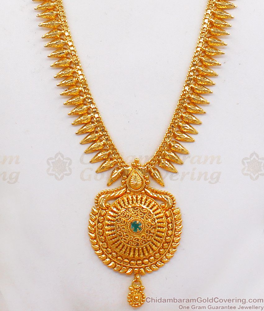 Mullai Poo Gold Haram Emerald Stone Dollar Shop Online HR2172