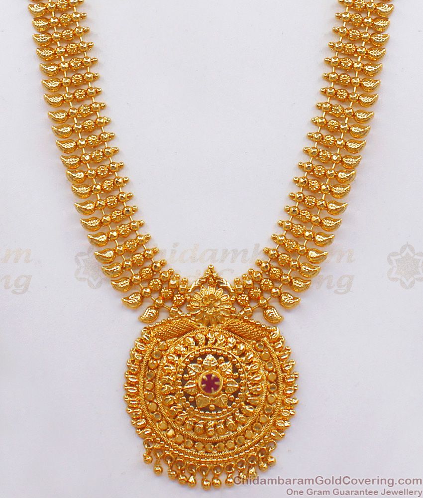 Classic Gold Plated Mango Haram Ruby Stone Bridal Jewelry HR2175