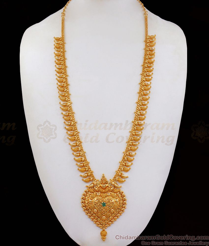 Net Pattern Mango Design Gold Haram Emerald Stone HR2178