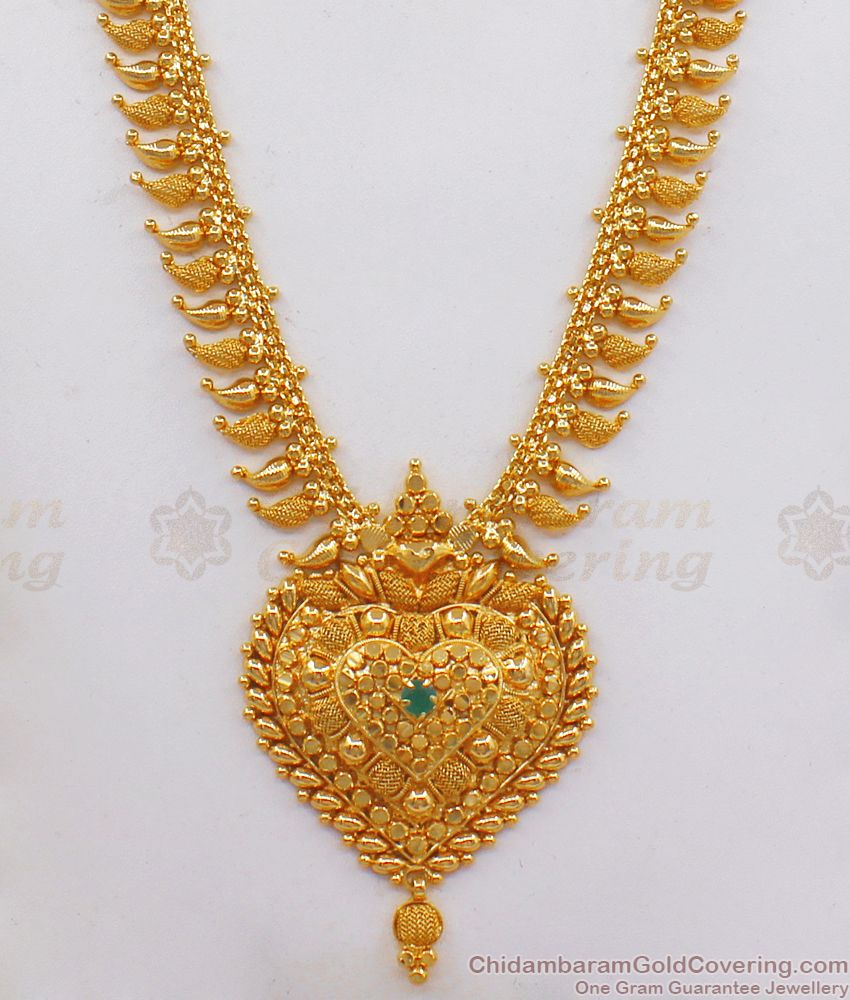 Net Pattern Mango Design Gold Haram Emerald Stone HR2178