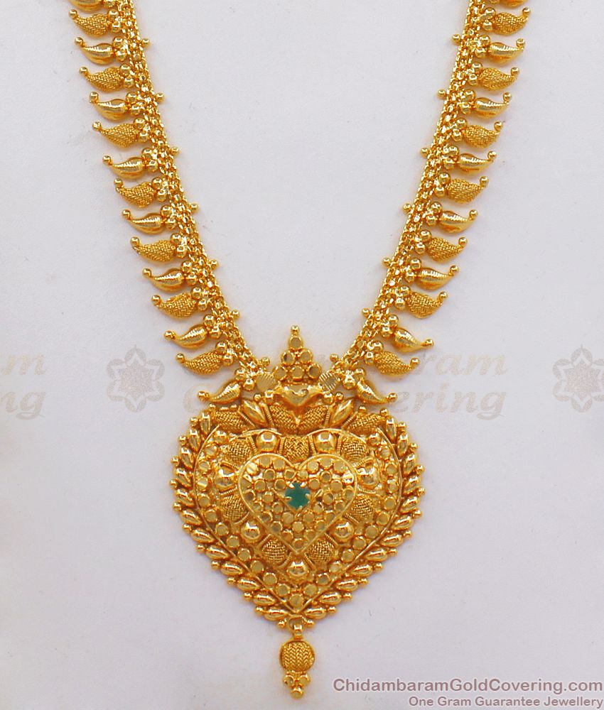 Net Pattern Mango Design Gold Haram Emerald Stone HR2178 Net Pattern Mango Design Gold Haram Emerald Stone HR2178