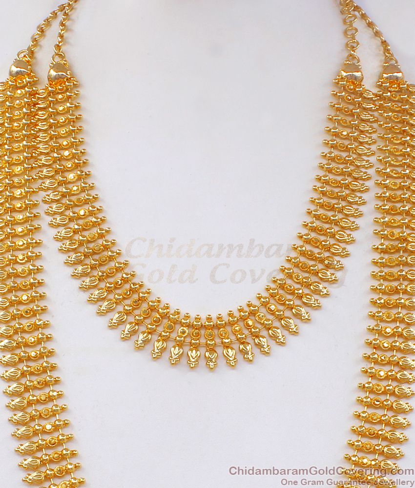 Gold Mullaipoo Haram Broad Design Necklace Combo HR2183