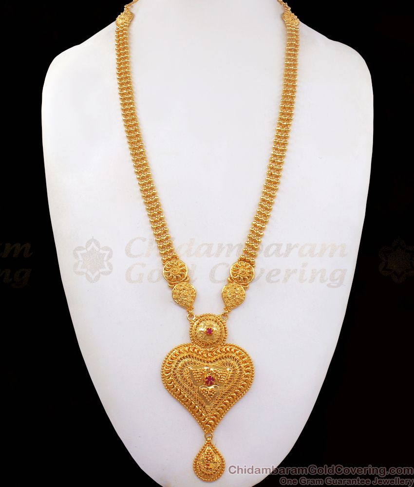 Unique Heart Shaped Ruby Stone Hanging Droplet Gold Haram HR2200