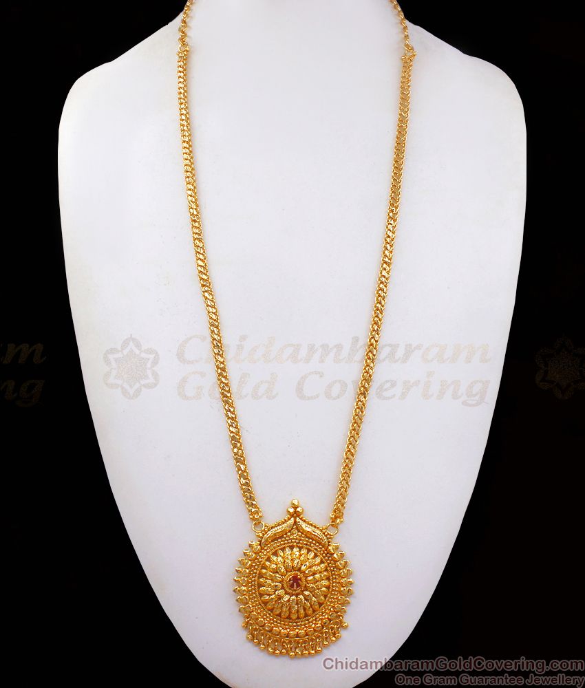 Latest Ruby Stone Flower Pendant Gold Haram Womens Fashion HR2204