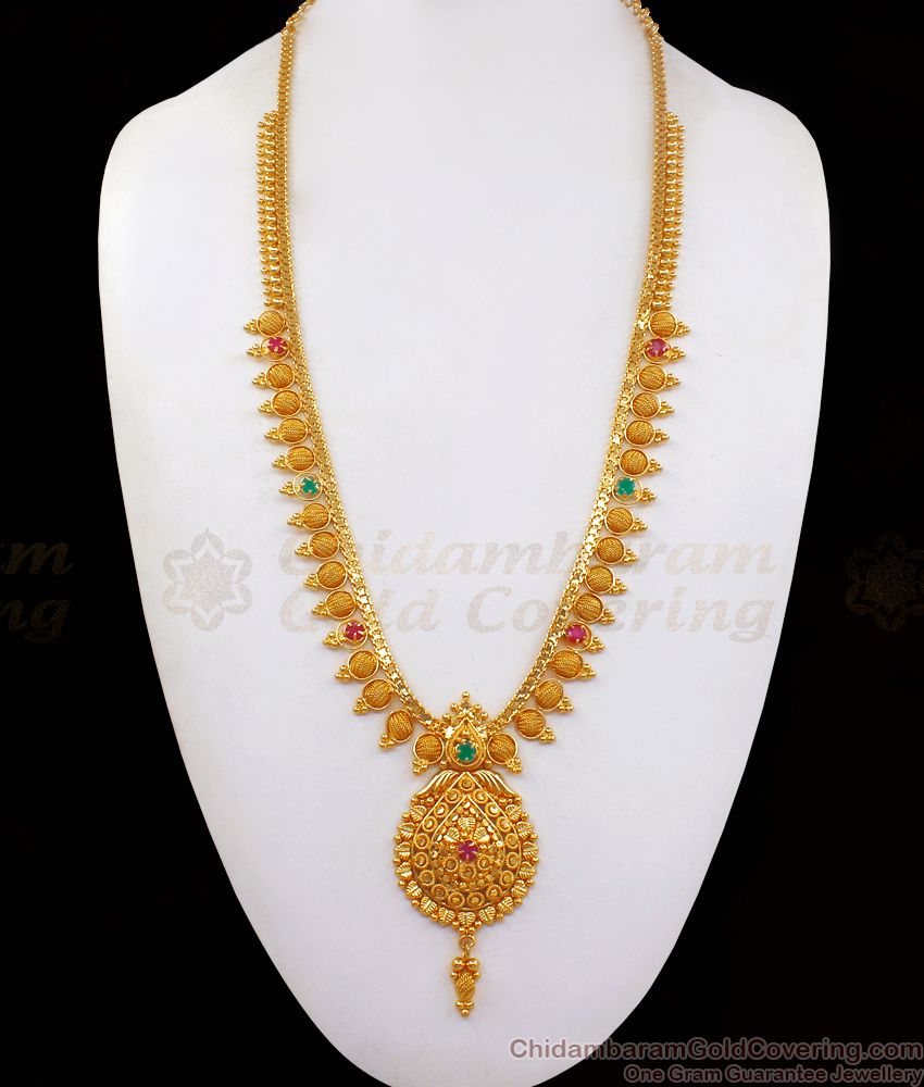 Trendy Net Pattern Ruby Emerald Stone Gold Haram HR2211 Trendy Net Pattern Ruby Emerald Stone Gold Haram HR2211