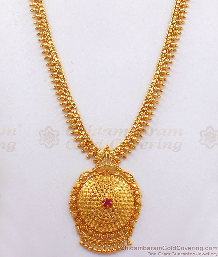 Gold Beaded One Gram Gold Haram Ruby Stone HR2213