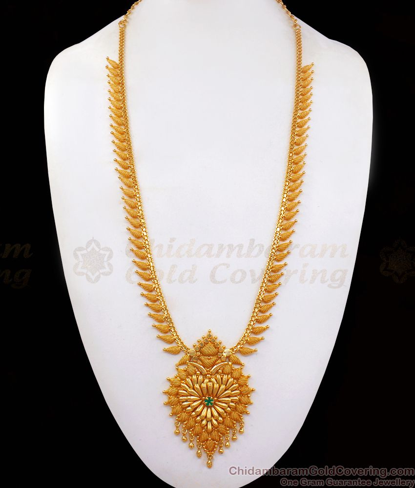Lovely Heart Shaped Net Pattern Emerald Stone Gold Haram HR2215