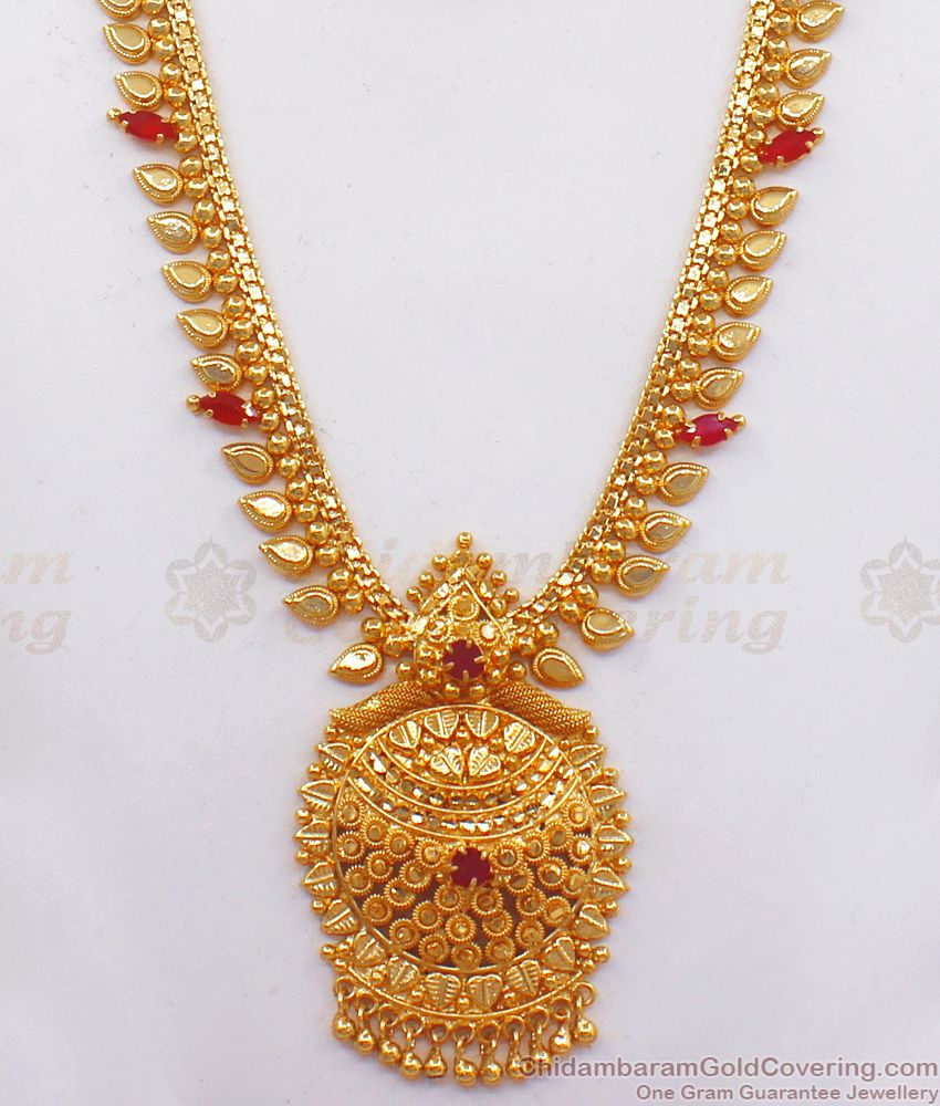 Grand Design Ruby Stone Gold Haram Necklace Combo HR2219