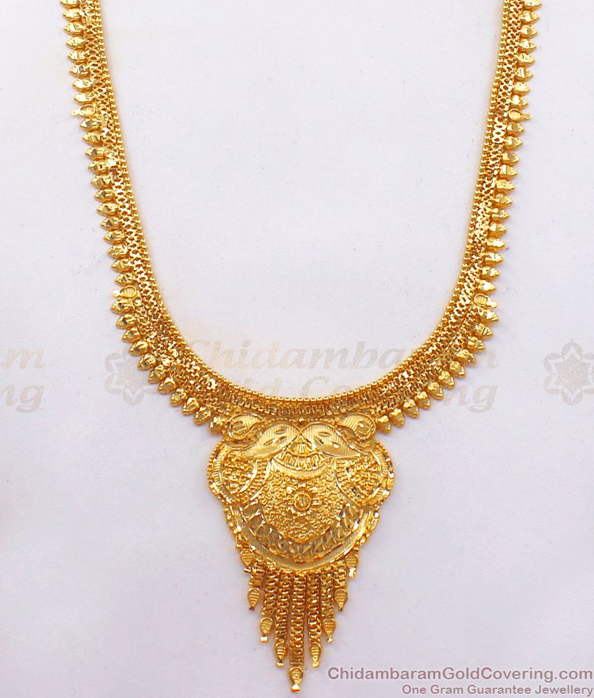 2 Gram Gold Haram Calcutta Design Bridal Wear Earring Combo HR2237