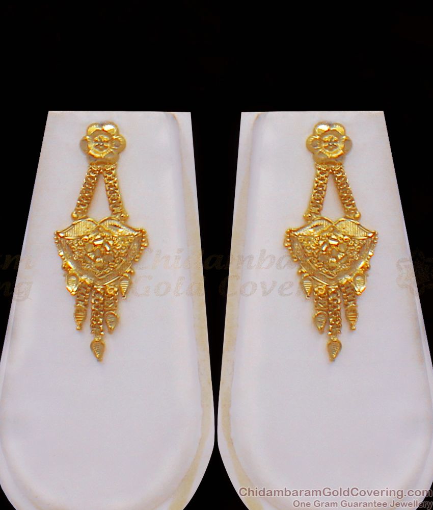 2 Gram Gold Haram Calcutta Design Bridal Wear Earring Combo HR2237