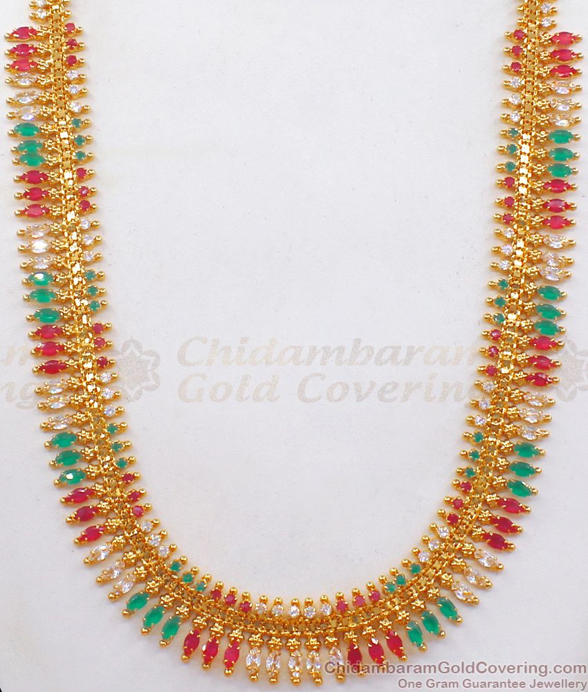 1 Gram Gold Haaram Mullaipoo Design Multi Color Stone HR2246