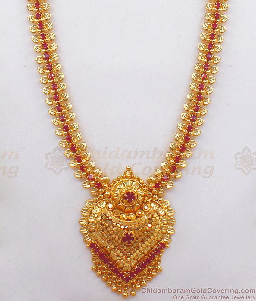 Gorgeous One Gram Gold Haram Full Ruby Heart Pendant Design HR2252