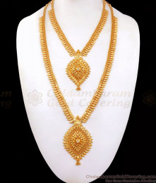 Attractive Gold Plated Haram Necklace Combo Mullaipoo White Stone HR2256 Attractive Gold Plated Haram Necklace Combo Mullaipoo White Stone HR2256
