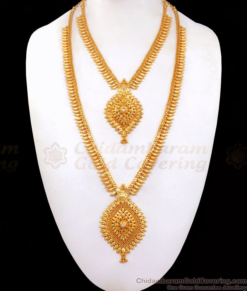 Attractive Gold Plated Haram Necklace Combo Mullaipoo White Stone HR2256