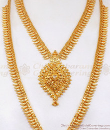 Attractive Gold Plated Haram Necklace Combo Mullaipoo White Stone HR2256 Attractive Gold Plated Haram Necklace Combo Mullaipoo White Stone HR2256