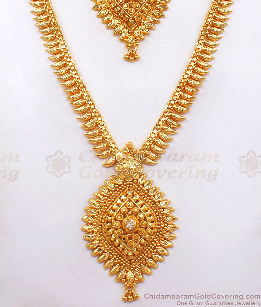 Attractive Gold Plated Haram Necklace Combo Mullaipoo White Stone HR2256