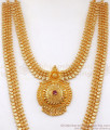 Gorgeous 24K Gold Haaram Kolkata Design Ruby Stone Necklace Combo HR2258