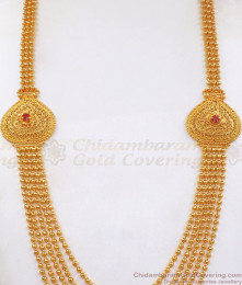 Latest One Gram Gold Haaram 5 Layer Gold Beads Ruby Stone HR2263