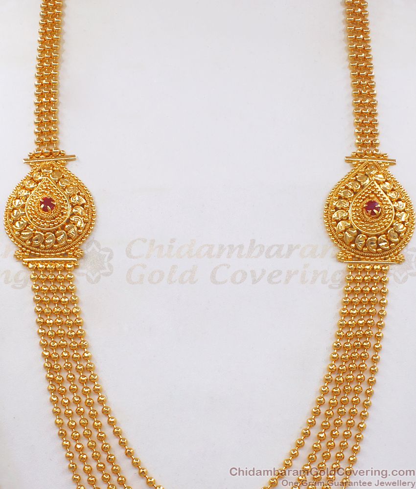Gorgeous Gold Plated Layered Haaram Heart Shaped Side Pendant HR2264