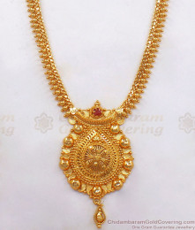 1 Gram Gold Haaram Ball Beads Kerala Design Ruby Stone HR2265