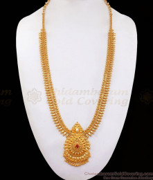 Kerala Gold Plated Haaram Floral Design Ruby Stone HR2266
