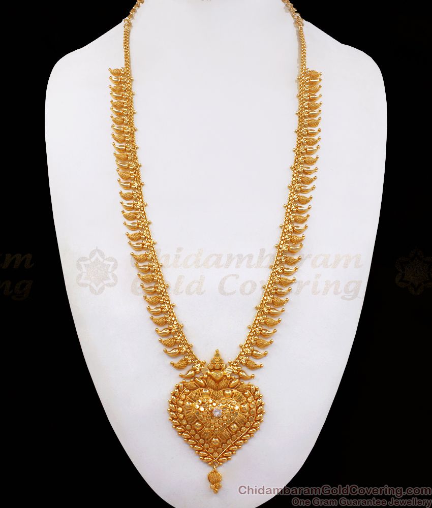 Valentine Gold Imitation Haaram White Stone Mango Design HR2267 Valentine Gold Imitation Haaram White Stone Mango Design HR2267