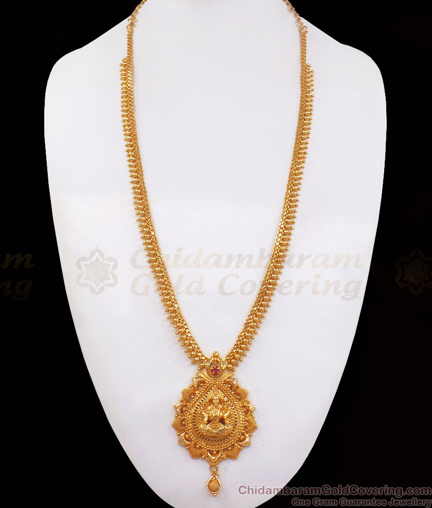 Traditional One Gram Gold Haaram Lakshmi Ruby Stone HR2269