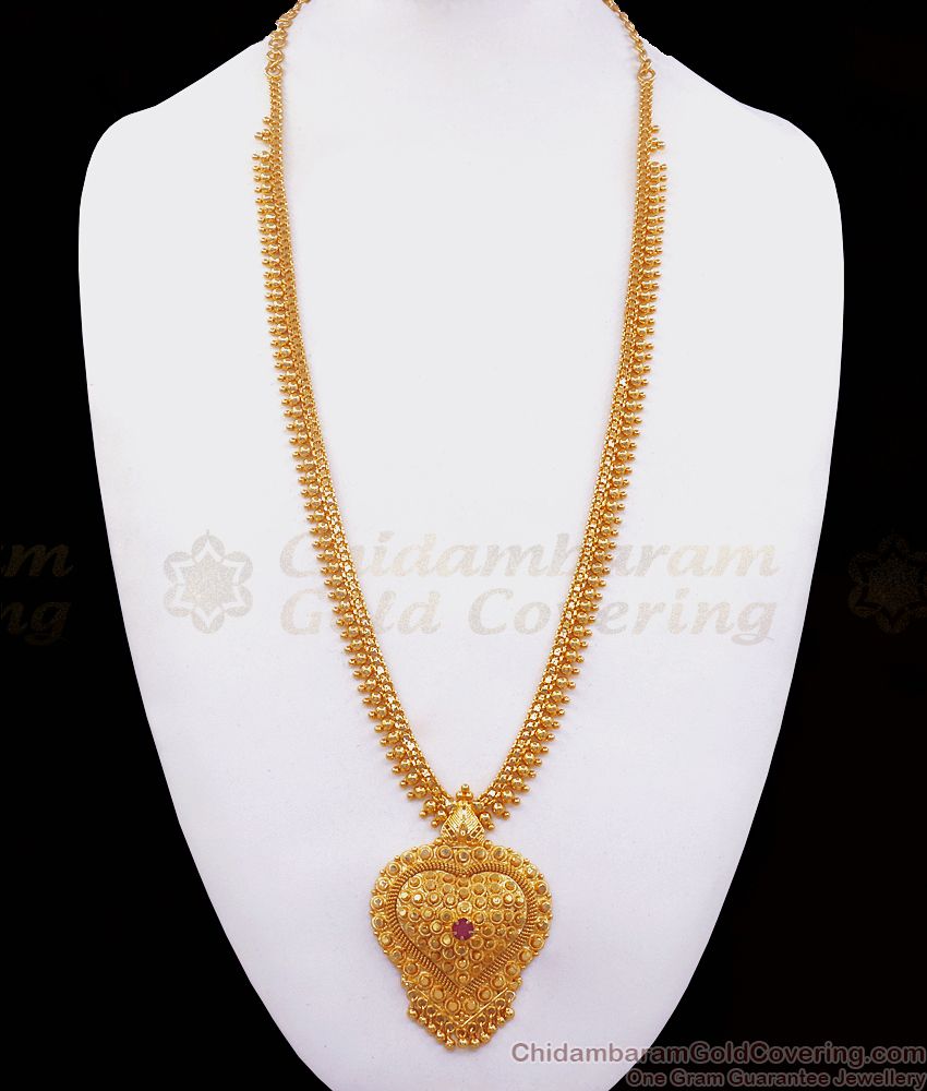 Single Stone Gold Plated Haram With Heart Shaped Pendant HR2309