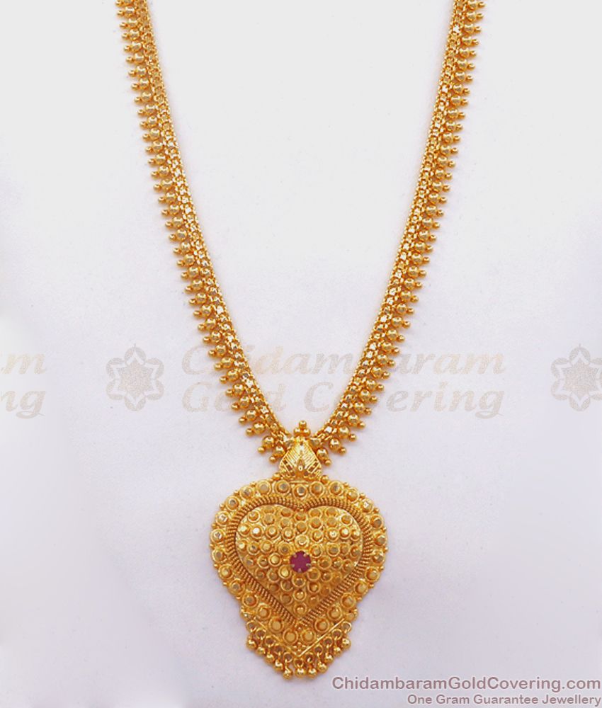 Single Stone Gold Plated Haram With Heart Shaped Pendant HR2309