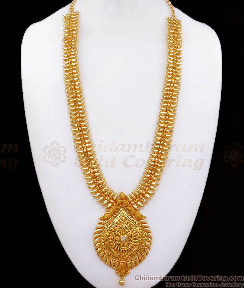 Grand Gold Plated Haram With Single White Stone HR2314