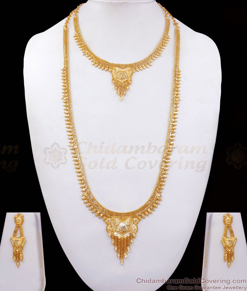 Real Gold Tone Haram Necklace With Earring Combo Collections HR2322