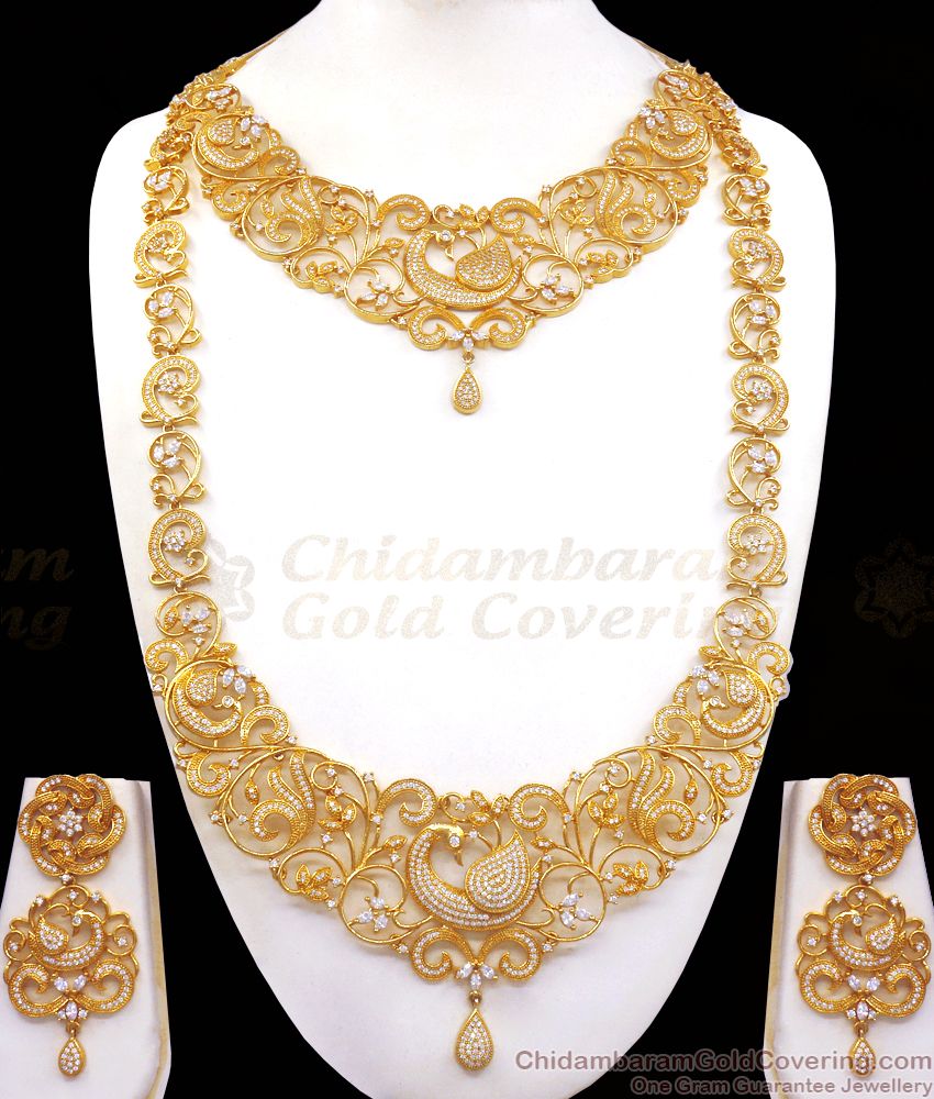 AD White Stone Bridal Wear Gold Imitation Haram Full Combo Set HR2326