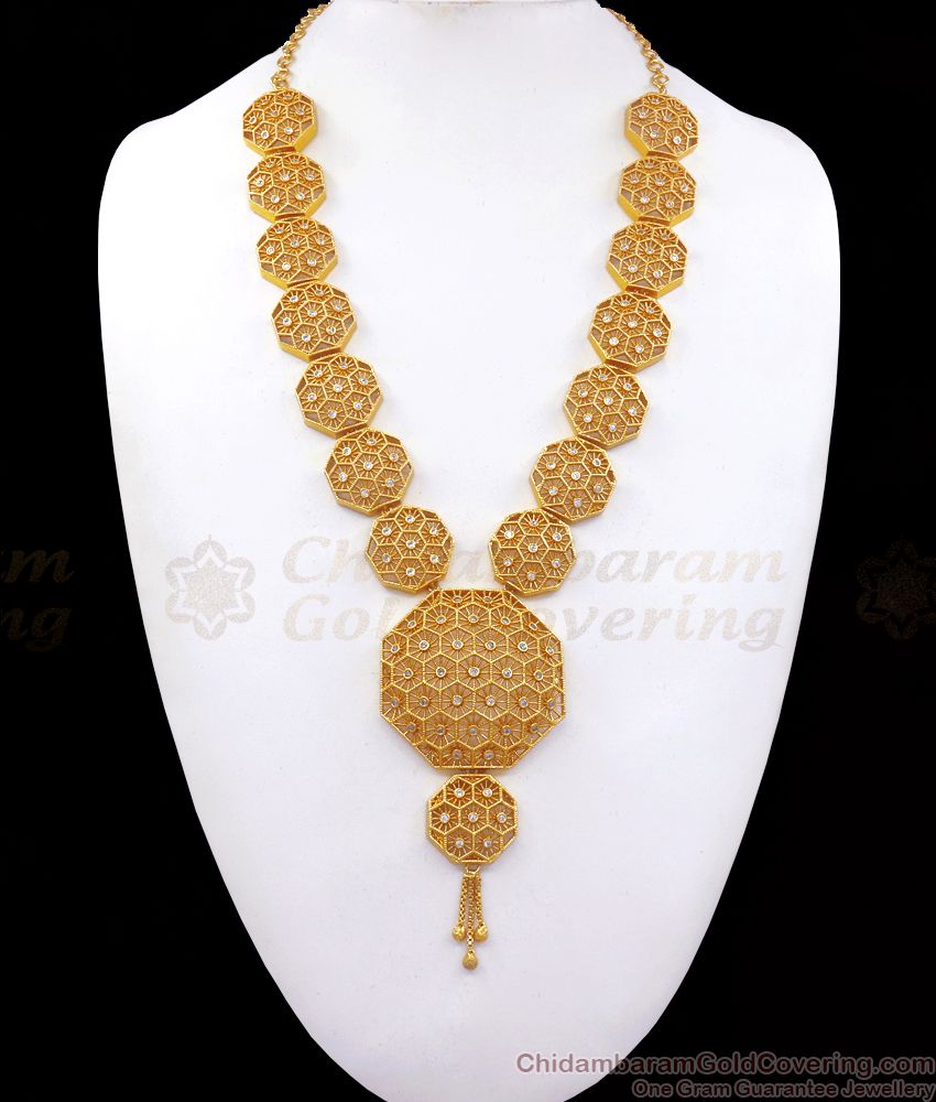 Stylish Gold Plated Haram With White Stone Party Wear Collection HR2333