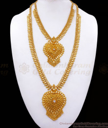 Bridal 1 Gram Gold Heart Design Haram Necklace Combo White Stone HR2340 Bridal 1 Gram Gold Heart Design Haram Necklace Combo White Stone HR2340