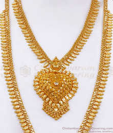 Bridal 1 Gram Gold Heart Design Haram Necklace Combo White Stone HR2340 Bridal 1 Gram Gold Heart Design Haram Necklace Combo White Stone HR2340