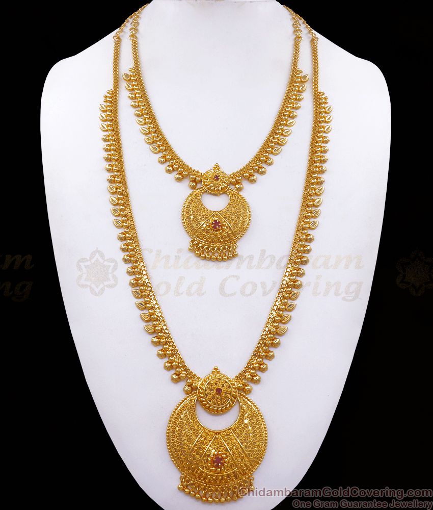 Latest Bridal Wear Gold Plated Haram Necklace Combo Set HR2341