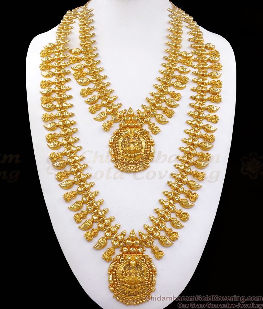 Premium Lakshmi Design Gold Haram Necklace Combo Set HR2342