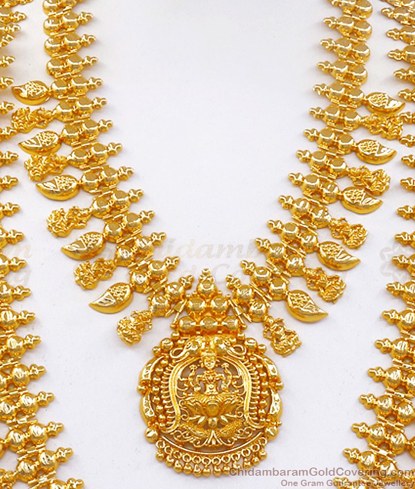 Premium Lakshmi Design Gold Haram Necklace Combo Set HR2342