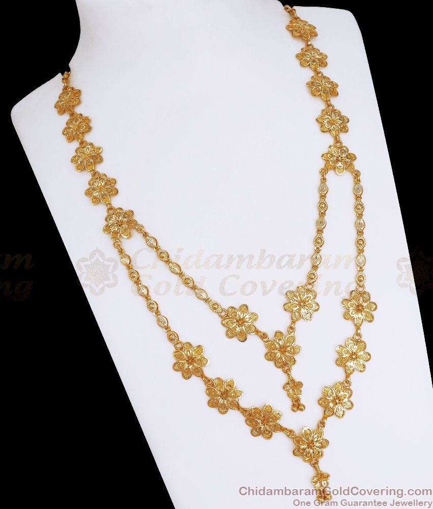 Stylish Double Layer Gold Plated Secondary Haram Floral Design HR2345