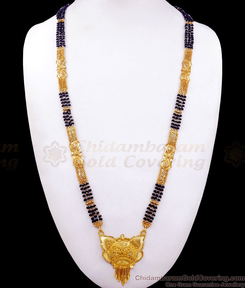 3 Line Black Beaded Forming Mangalsutra Haram For Married Women HR2355